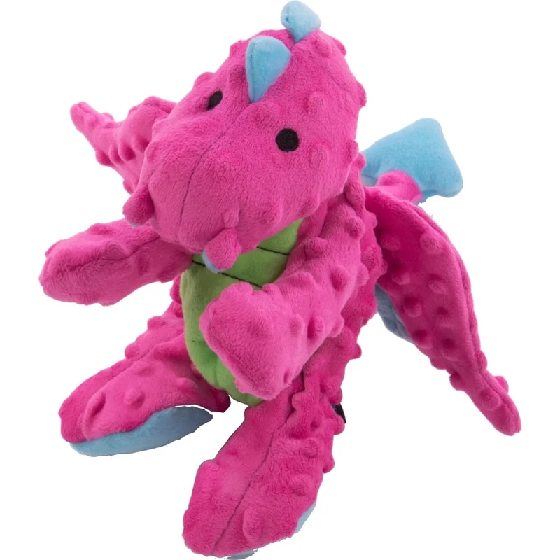 GODOG DRAGONS DURABLE PLUSH SQUEAKER DOG TOY PINK