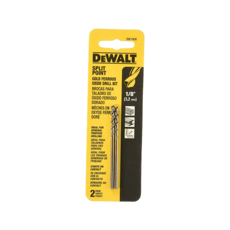 Gold Ferrous Split Point Drill Bit 1/8" 2 PC Dewalt