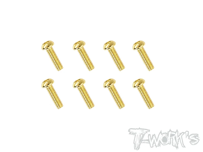 GSS-2508B 2.5mmx8mm Gold Plated Steel Button Head Screws8pcs.