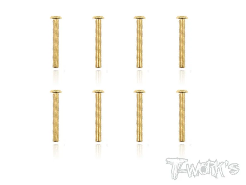 GSS-320B 3mmx20mm Gold Plated Button Head Steel Screws8pcs.