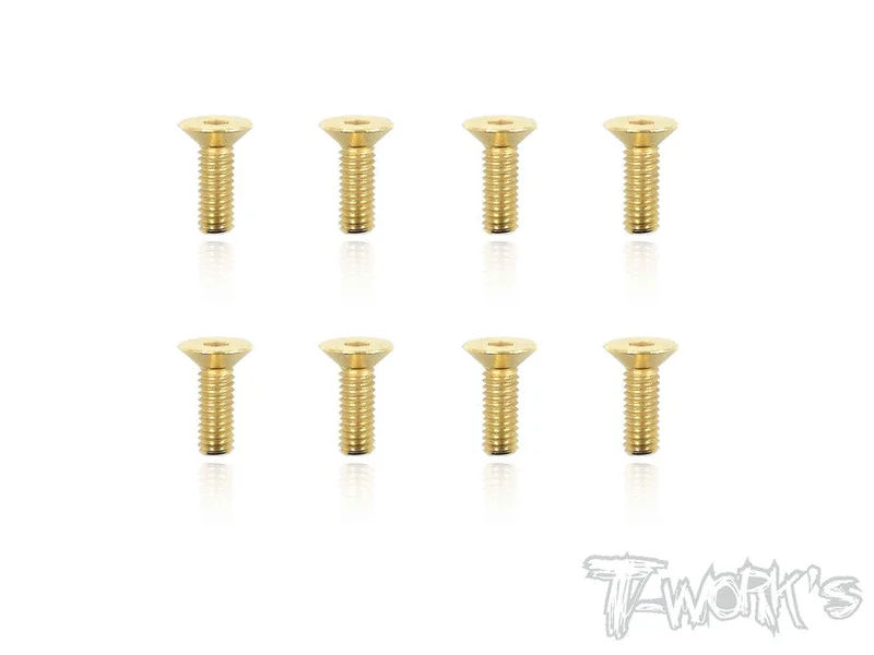 GSS-412C 4mmx12mm Gold Plated Hex. Countersink Steel Screws8pcs.