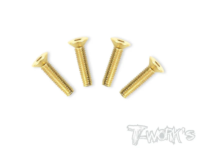 GSS-418C 4mmx18mm Gold Plated Hex. Countersink Steel Screws4pcs.
