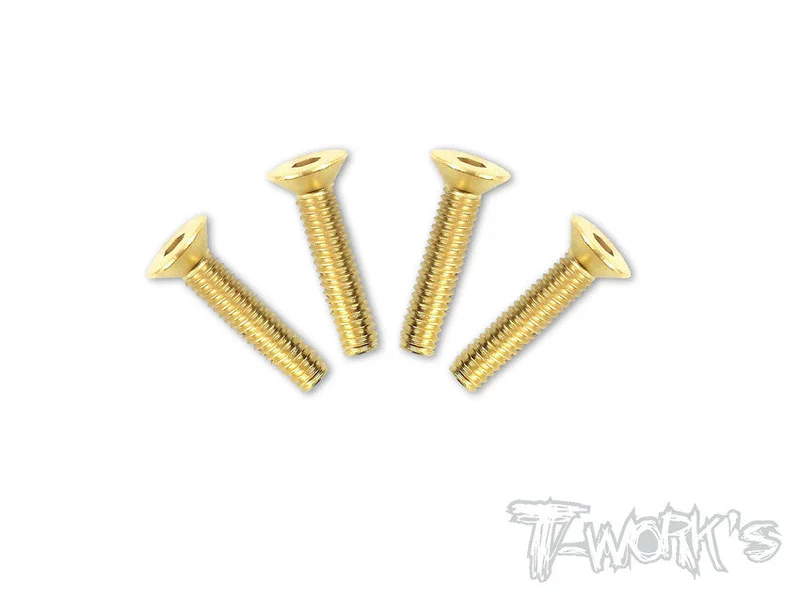 GSS-420C 4mmx20mm Gold Plated Hex. Countersink Steel Screws4pcs.