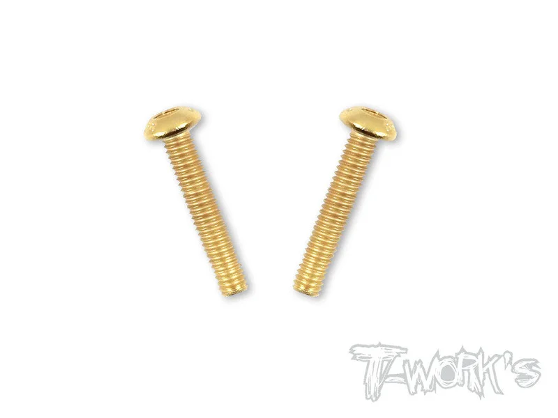 GSS-422B 4mmx22mm Gold Plated Button Head Steel Screws2pcs.