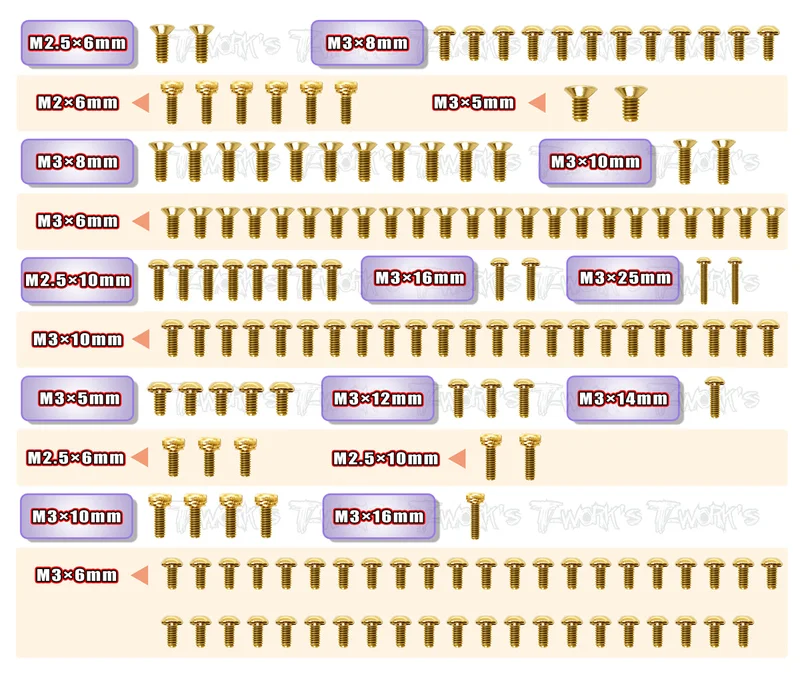 GSS-750EVO Gold Plated Steel Screw Set 155pcs. ( For Serpent 750 EVO )