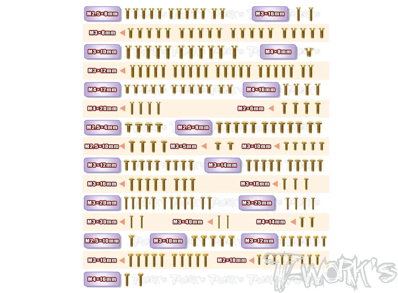 GSS-8IGHT-X Gold Plated Steel Screw Set 203pcs. ( For TLR 8IGHT-X-elite )