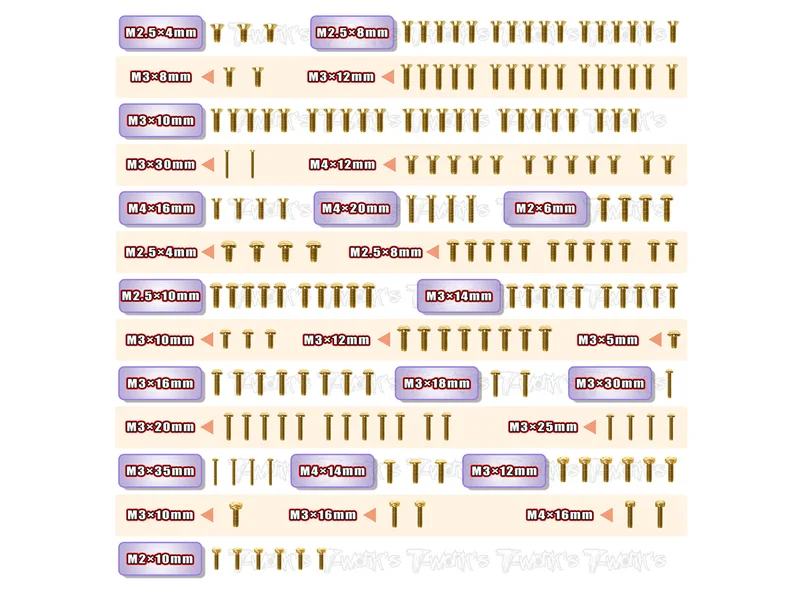 GSS-8IGHT-XE Gold Plated Steel Screw Set 185pcs. ( For TLR 8IGHT XE ELITE )