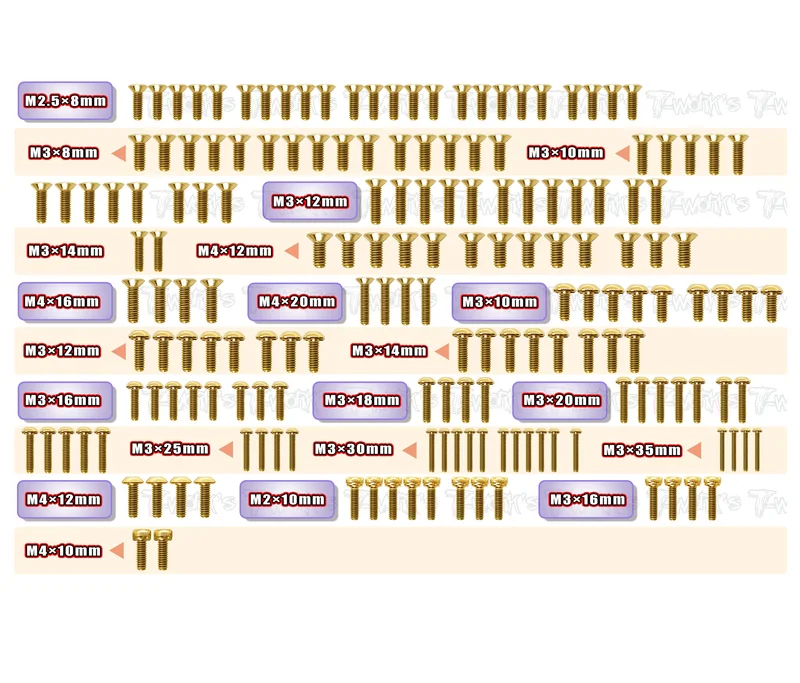 GSS-8IGHT XE2.0 Gold Plated Steel Screw Set 173pcs.( For TLR 8IGHT XE2.0 )