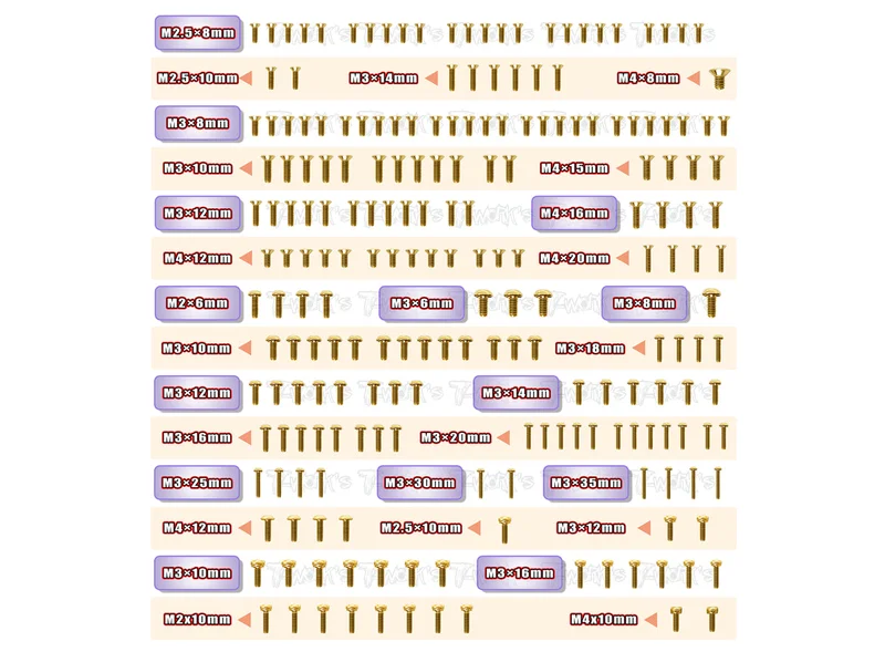 GSS-8IGHTX2.0 Gold Plated Steel Screw Set 213pcs. ( For TLR 8IGHT X 2.0 )