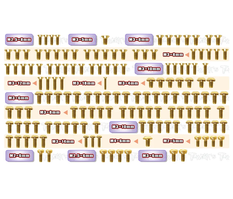 GSS-A1025 Gold Plated Steel Screw Set 146pcs.( For ARC A10 25 )