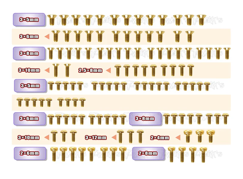 GSS-A800R Gold Plated Steel Screw Set 123pcs. ( For Awesomatix A800R )