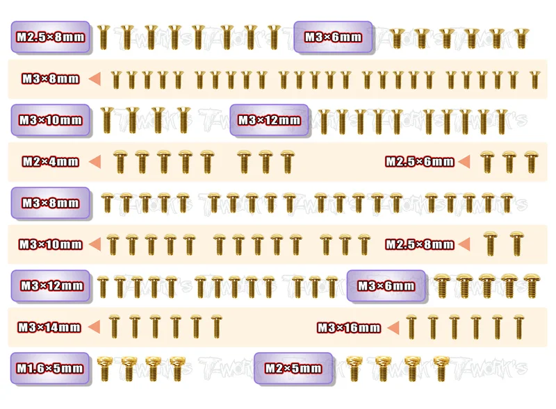 GSS-B74.2DGold Plated Steel Screw Set 138pcs. ( For Team Associated RC10 B74.2D )