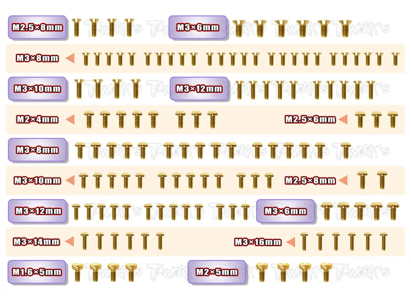 GSS-B74.2Gold Plated Steel Screw Set 130pcs. ( For Team Associated RC10 B74.2 )