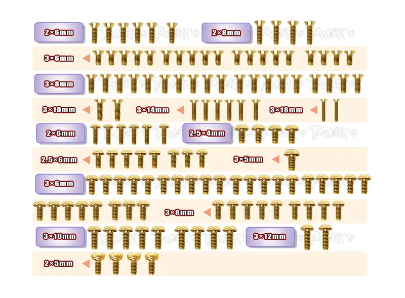 GSS-BD12Gold Plated Steel Screw Set 129pcs. ( For Yokomo BD12 )