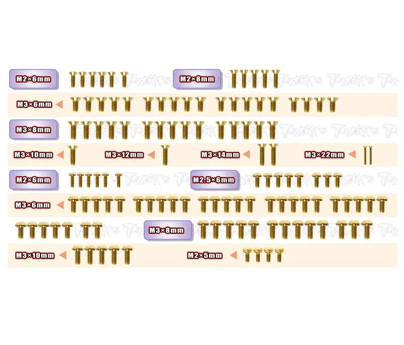 GSS-BDFWD Gold Plated Steel Screw Set 119pcs. ( For Yokomo BD FWD )