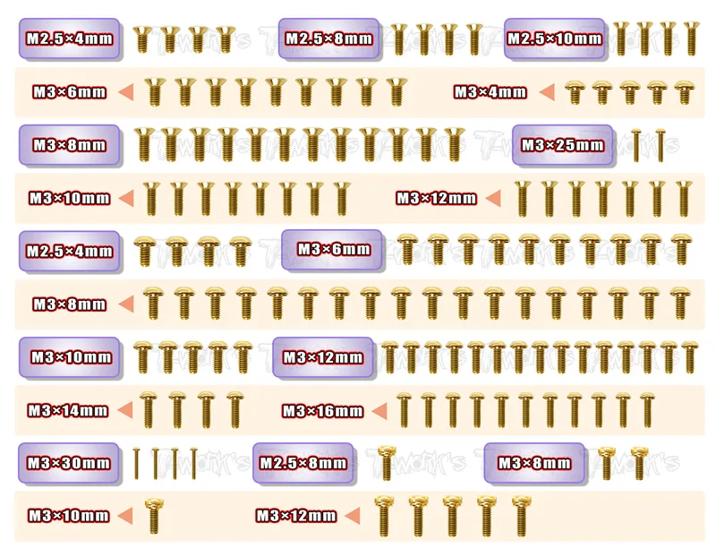 GSS-CATL1EVO Gold Plated Steel Screw Set 135pcs. ( For Schumacher CAT L1 EVO )