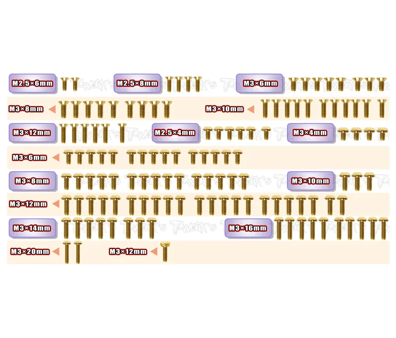 GSS-CATPB-D Gold Plated Steel Screw Set 126pcs. ( For Schumacher CATPB DIRT SPEC )