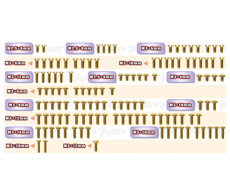 GSS-CATPB-M Gold Plated Steel Screw Set 122pcs. ( For Schumacher CATPB MOD SPEC )