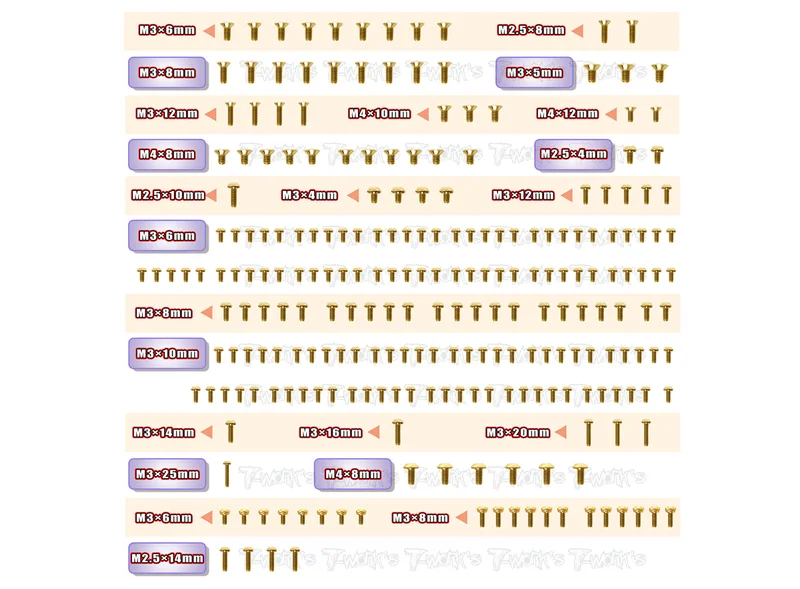 GSS-CPGT Gold Plated Steel Screw Set 235pcs.( For Capricorn GT )