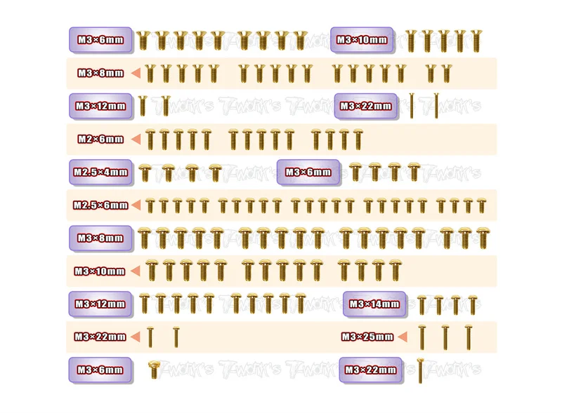 GSS-D2EVO Gold Plated Steel Screw Set 134pcs. ( For HB Racing D2 EVO )