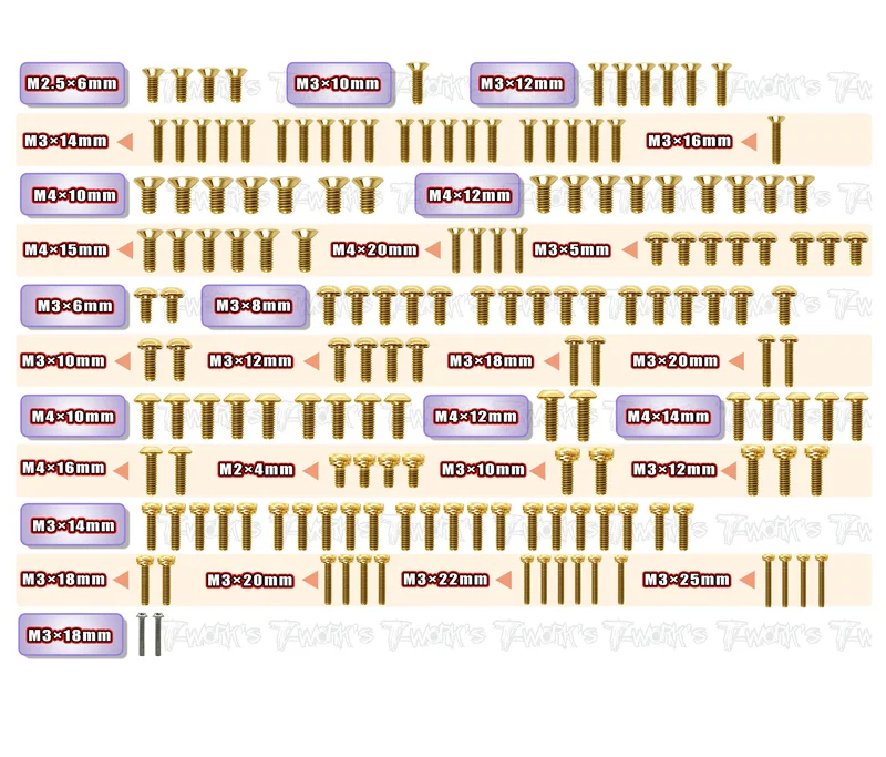 GSS-EB482.2 Gold Plated Steel Screw Set 161pcs.( For Tekno EB48 2.2 )
