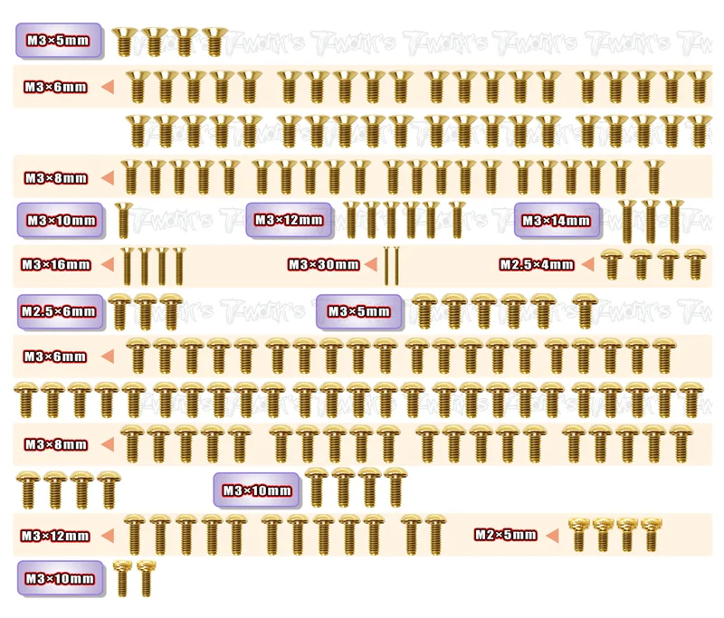 GSS-F190 Gold Plated Steel Screw Set 185pcs.( For Serpent F190 )
