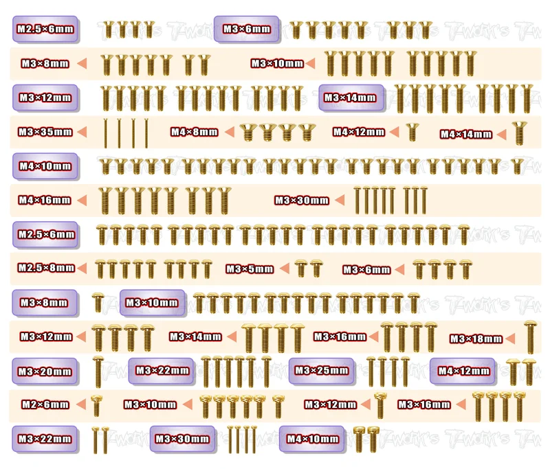 GSS-F8e Gold Plated Steel Screw Set 208pcs.( For Sparko F8e )