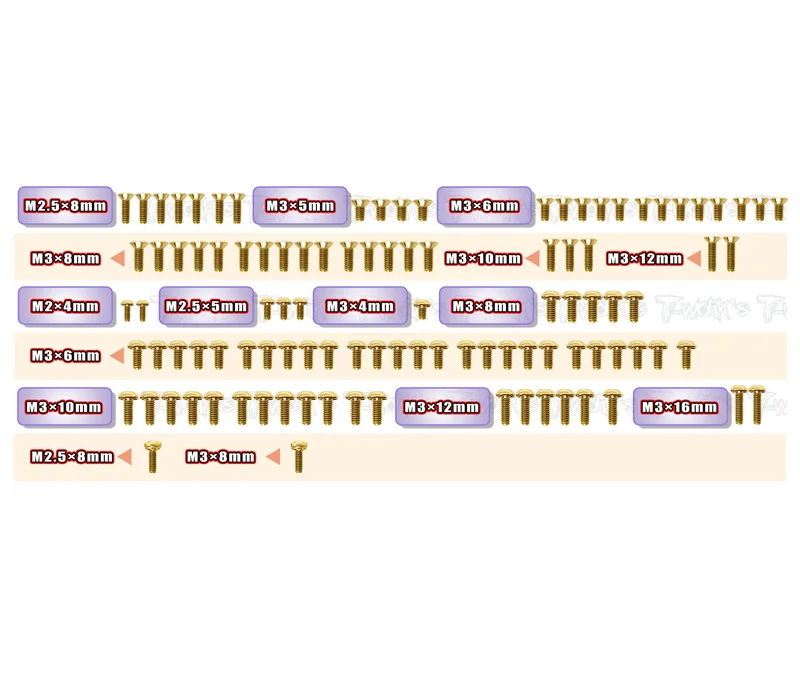 GSS-FT9 Gold Plated Steel Screw Set 103pcs. ( For Schumacher FT9 )