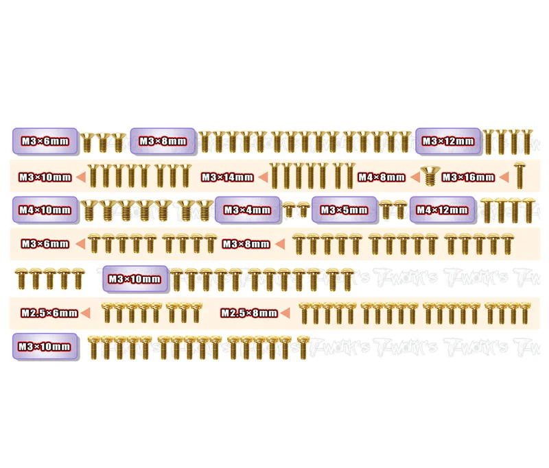 GSS-GR-NITRO Gold Plated Steel Screw Set 138pcs. ( For Gimar raptor nitro )