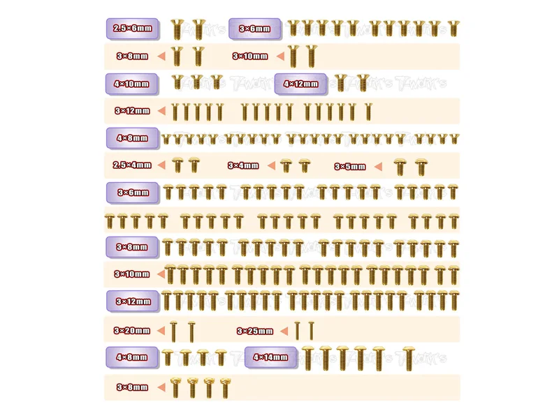GSS-GT2EPEVO'23 Gold Plated Steel Screw Set 196pcs. ( For Capricorn LAB GT2 EP EVO 2023 )
