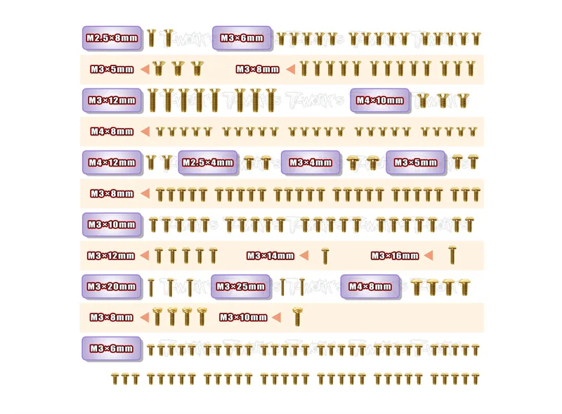 GSS-GT2GPEVO'23 Gold Plated Steel Screw Set 211pcs. ( For Capricorn LAB GT2 GP EVO 2023 )