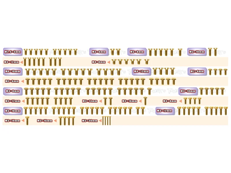 GSS-GT4R.1 Gold Plated Steel Screw Set 164pcs. ( For WIRC GT4R.1 )