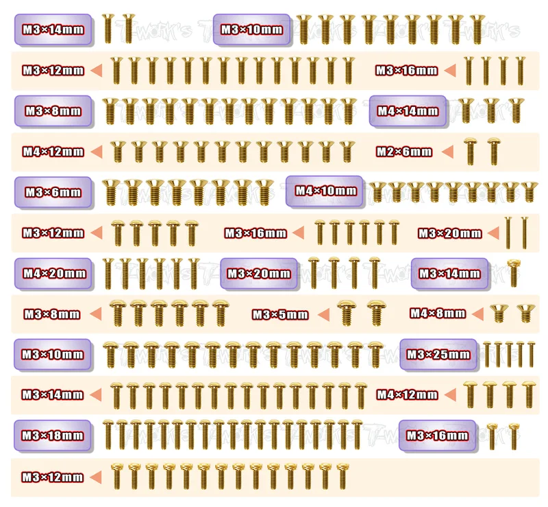 GSS-GTX8'22Gold Plated Steel Screw Set 184pcs. ( For Xray GTX8 2022 )