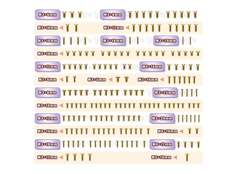 GSS-GTX8'23Gold Plated Steel Screw Set 190pcs. ( For Xray GTX8 2023 )