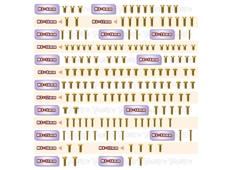 GSS-GTXE'23Gold Plated Steel Screw Set 160pcs. ( For Xray GTXE 2023 )
