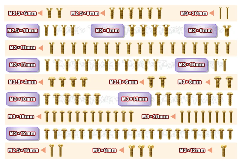 GSS-LD2Gold Plated Steel Screw Set 118pcs. ( For Schumacher COUGAR LD2/STOCK SPEC )
