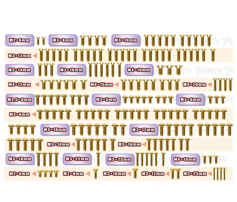 GSS-MBX8RECOGold Plated Steel Screw Set 181pcs.( For Mugen MBX8R ECO )