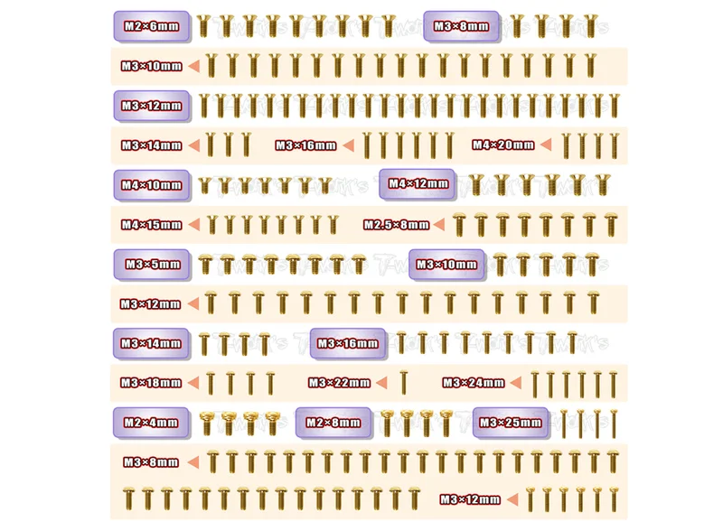 GSS-MBX8RGold Plated Steel Screw Set 210pcs. ( For Mugen MBX8R )