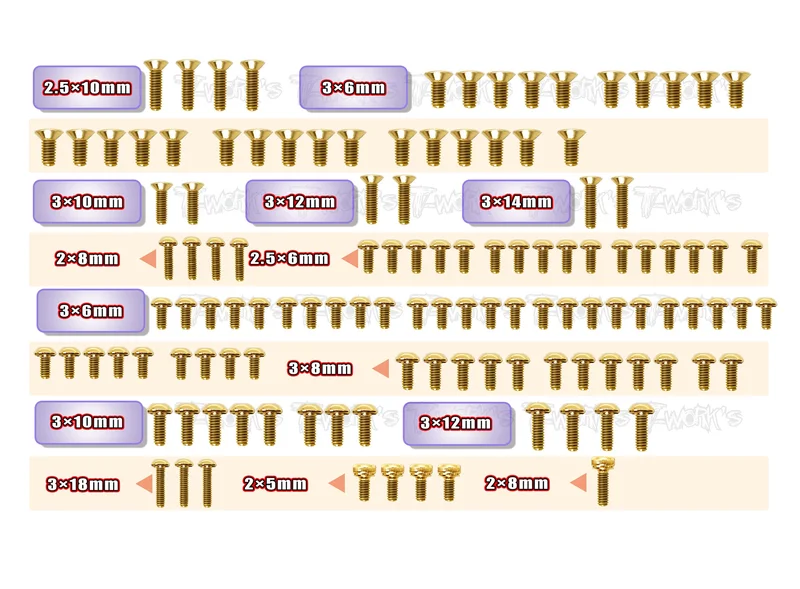 GSS-MD1.0 Gold Plated Steel Screw Set 122pcs. ( For Yokomo MD1.0 )