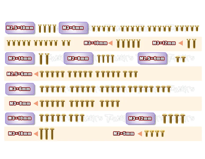 GSS-MD2.0 Gold Plated Steel Screw Set 125pcs. ( For Yokomo MD2.0 )
