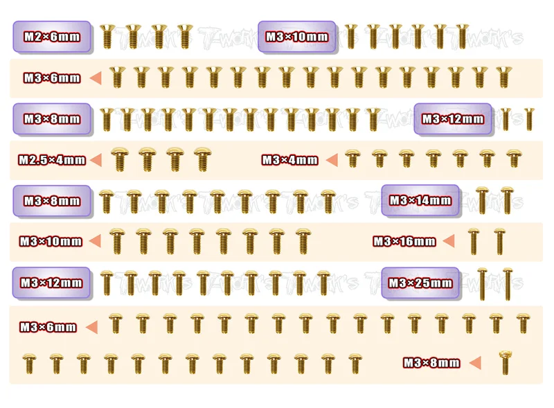 GSS-MI8Gold Plated Steel Screw Set 117pcs. ( For Schumacher MI8 )