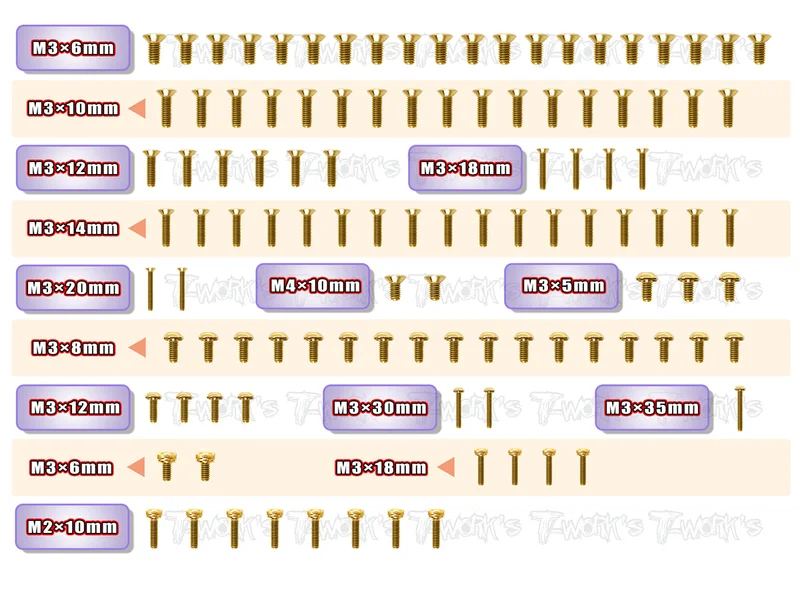 GSS-MIDGold Plated Steel Screw Set 109pcs. ( For Kyosho Optima MID )