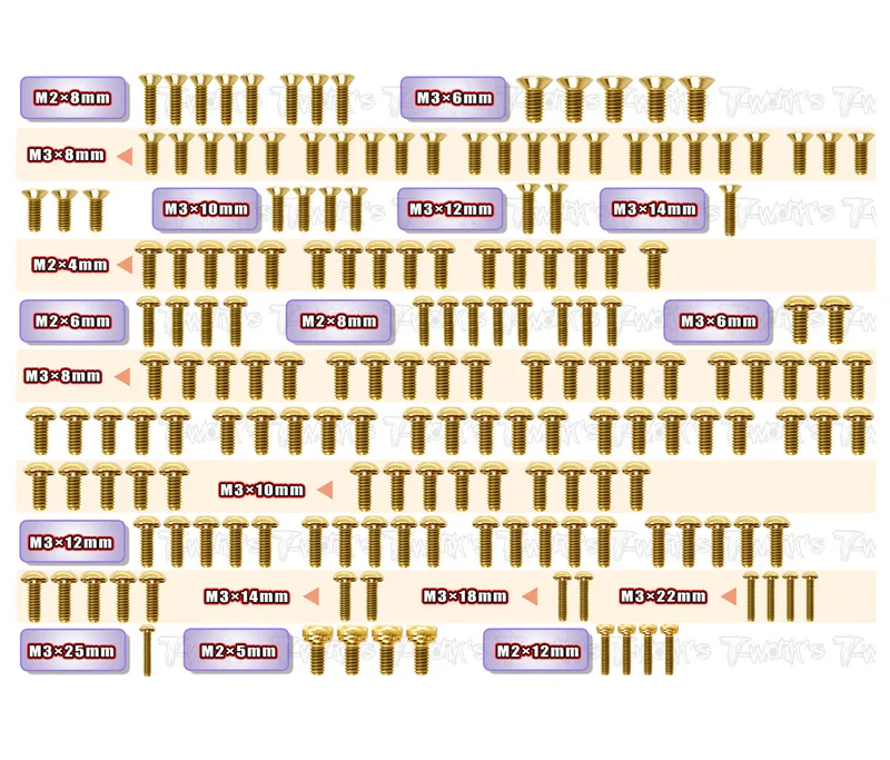 GSS-MO2.0 Gold Plated Steel Screw Set 175pcs.( For Yokomo MO2.0 )