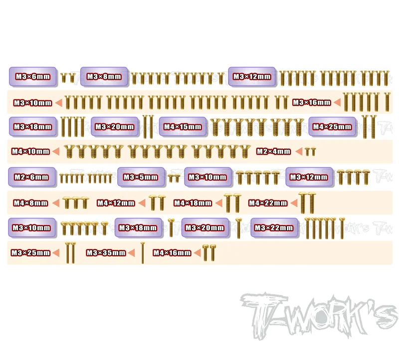 GSS-MP10TeGold Plated Steel Screw Set 142pcs. ( For Kyosho MP10Te )