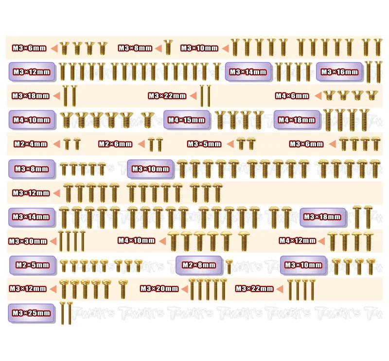 GSS-MP11 Gold Plated Steel Screw Set 167pcs. ( For Kyosho MP11 )