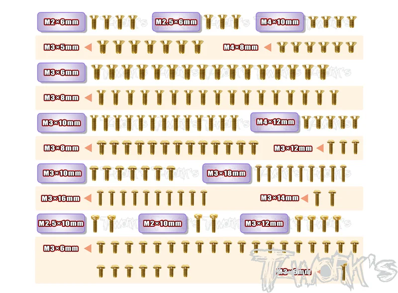 GSS-MRX6XGold Plated Steel Screw Set 155pcs. ( For Mugen MRX6X )