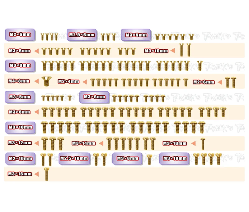 GSS-MRX7-TGold Plated Steel Upper Deck Screw set 147pcs.( For Mugen MRX7 )