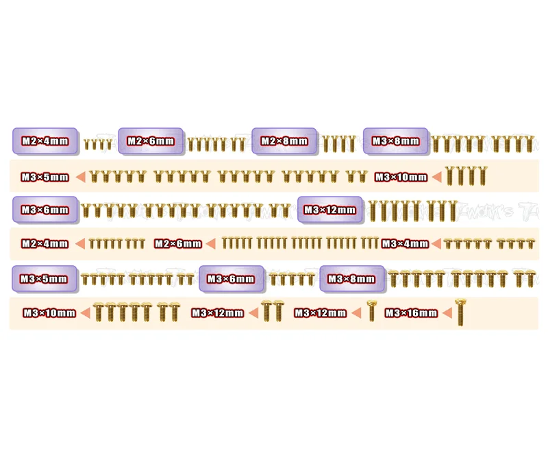 GSS-MTC3  Gold Plated Steel Screw Set 155pcs. ( For Mugen MTC3 )