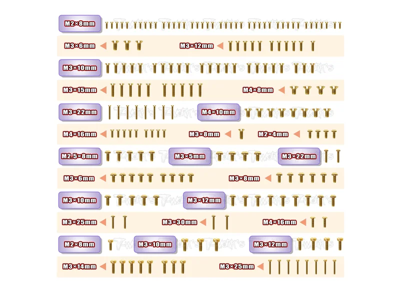 GSS-MX8 Gold Plated Steel Screw Set 193pcs. ( For Mayako MX8)