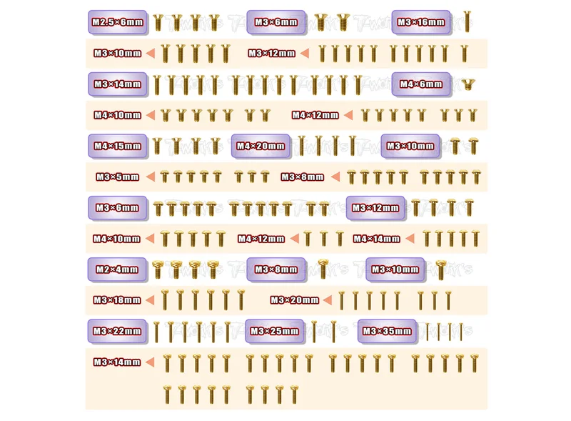 GSS-NB482.1  Gold Plated Steel Screw Set 171pcs. ( For TEKNO NB48 2.1 )